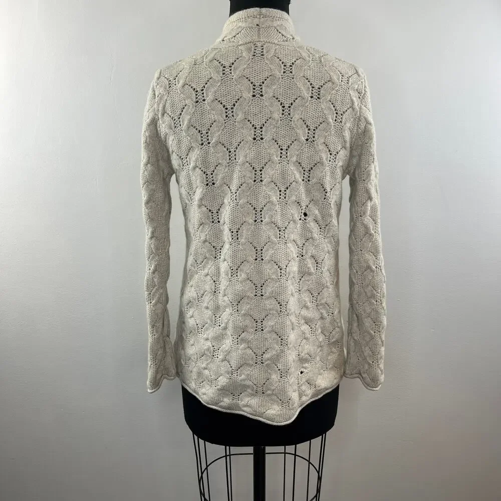 SAFFRON Womens Cream Cashmere Long Sleeve Open Front Cardigan Sweater Size M